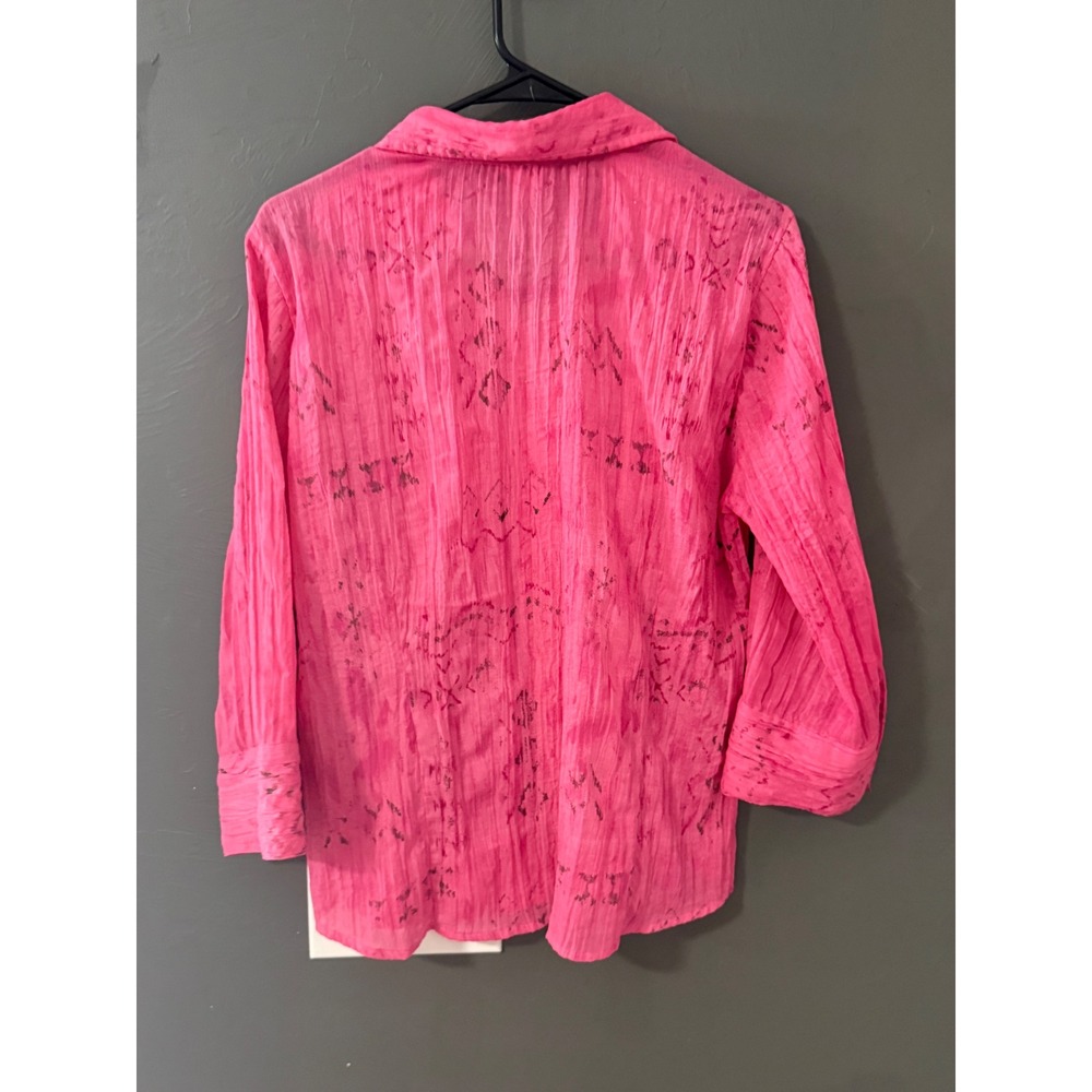 Christopher & Banks Pink Crinkle Button Down Shirt Abstract M Light Peasant - Picture 5 of 8